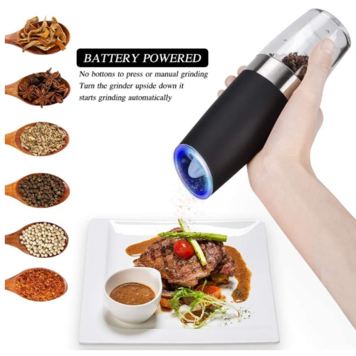 Electric Pepper Grinder with Gravity Sensor, Adjustable Coarseness and LED Light – One-Hand Use 2