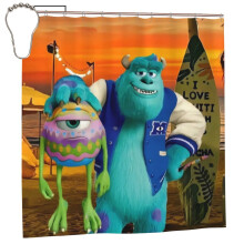 Nepromokavý sprchový závěs z polyesterové tkaniny s motivem Monsters Inc., dekorace do koupelny, sada sprchového závěsu s háčky, 72x72