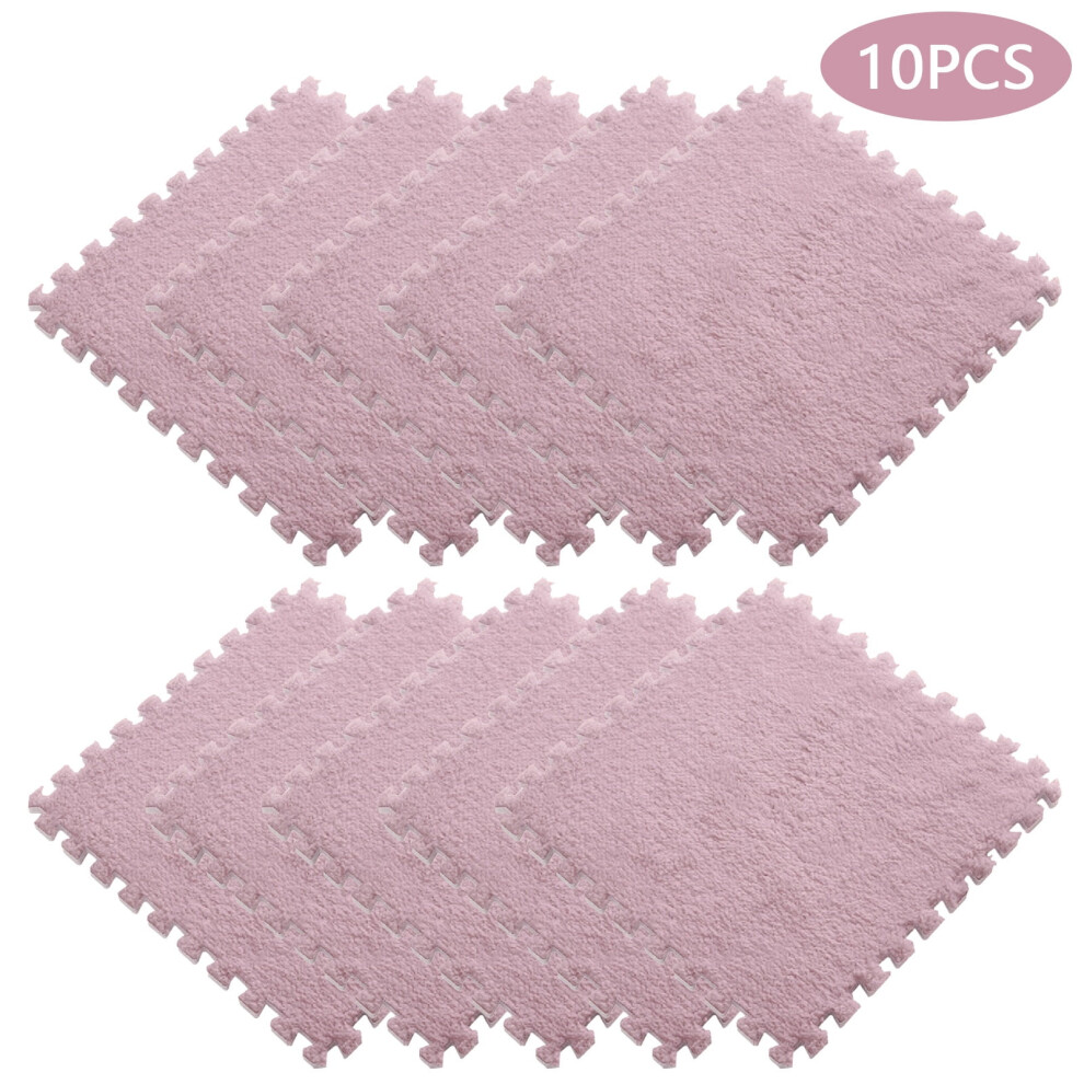 10Pcs Interlocking Shaggy Soft Eva Foam Mats, 11.8"X11.8" Fluffy Rugs For Kids Room, Bedroom, Play Mat, Pink