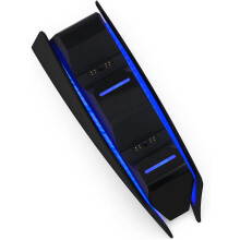 Černá nabíjecí stanice s modrým světelným pruhem pro ovladače PS5, Midnight Black, nabíječka pro ovladače Playstation 5Black
