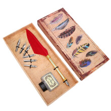 Calligraphy Feather Pen Feather Pen Kit Light Weight Simple Style Birthday Thanksgiving for Christmas(red)
