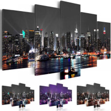 Cuadro de pared de 5 piezas con paisaje urbano, 101 x 51 cm, decoración moderna y colorida de Nueva York para sala de estar, dormitorio, oficina en