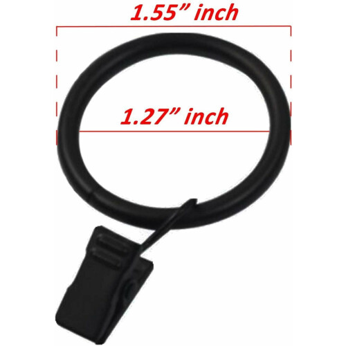 Anéis de cortina de metal de 80x1,5 polegadas com clipes, preto brilhante, clipe resistente à ferrugem. 2