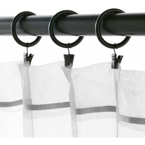 Anéis de cortina de metal de 80x1,5 polegadas com clipes, preto brilhante, clipe resistente à ferrugem.