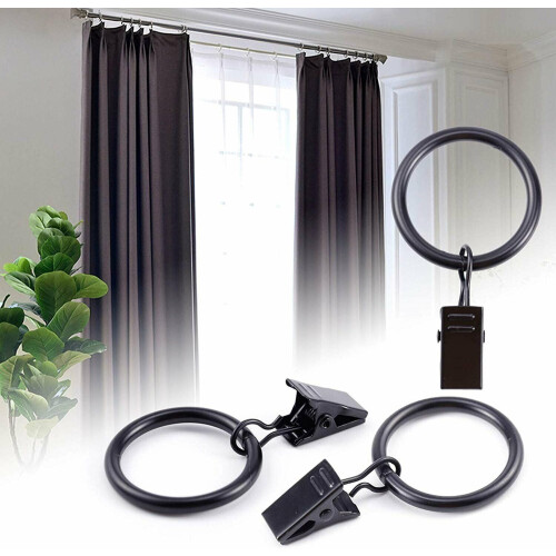 Anéis de cortina de metal de 80x1,5 polegadas com clipes, preto brilhante, clipe resistente à ferrugem. 1