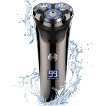 Electric Shaver, IPX7 Waterproof Rechargeable Razor with LED Display, Charging Stand & Pop-Up Trimmer for Dry/Wet Use, Black