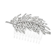 Peigne à cheveux en alliage, orné de strass et de feuilles, accessoire de coiffure pour mariée (argenté)