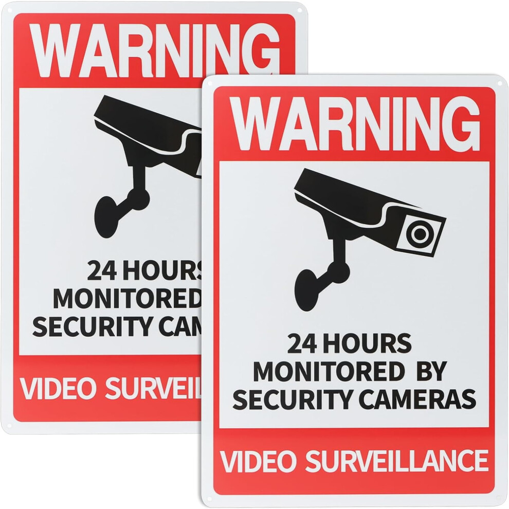 24 Hour Video Surveillance Sign, 14"10" Security Camera Sign Warning For Cctv Recording System,Indoor Or Outdoor Use For Home Yard Business 2 Pack 9395123961446