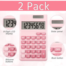 OBOSOE2PCS Mini calcolatrice tascabile, calcolatrice digitale elettrica da tavolo con display LCD a 8 cifre, rosa