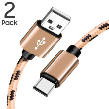 2 kusy opleteného kabelu Afflux s rychlou nabíječkou USB-A na USB-C, 90 cm, zlatý - kompatibilní s iPhone 16/15Pro Max, Samsung