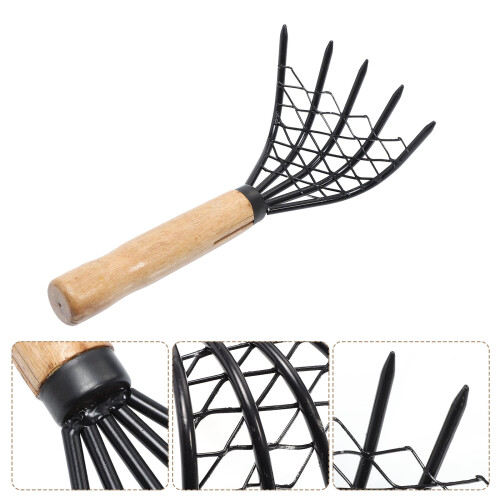 1pc Stainless Steel Clam Rake with Net Oyster Shell Digging Tool Rake Tool 2