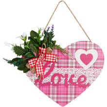 Herzförmiges Holzschild zum Valentinstag – Willkommenskranz in Rot/Rosa | Dekoration für Hochzeiten, Zuhause, Cafés und die Haustür