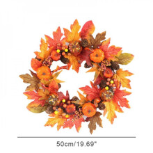 Mooie Comy 20 inch herfstpompoenkrans met esdoornbladeren, oogstkrans voor Thanksgiving, gele deurkrans voor de voordeur