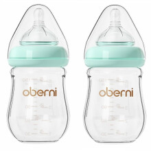 Oberni Glas-Babyflaschen, Anti-Kolik mit Natural Response Sauger, Größe S, 148 ml, 2er-Pack für Neugeborene, BPA-frei (Blau)