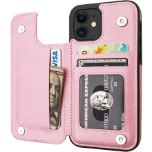 Kompatibilné s iPhone 12 a 12Pro, ružové puzdro s peňaženkou z PU kože s držiakom na karty, stojanom, dvojitým magnetickým zapínaním,
