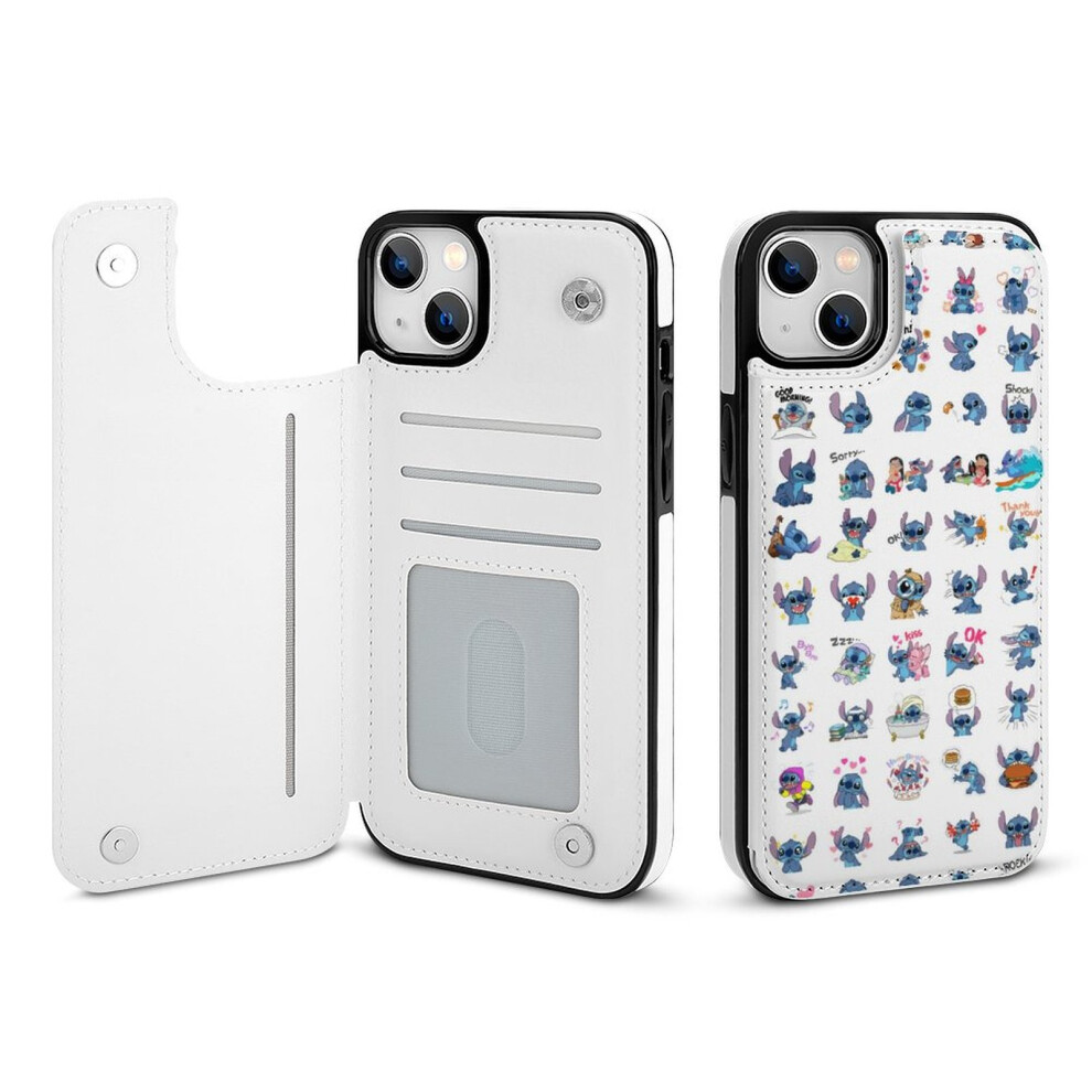 Stitch Wallet Case Compatible With Iphone 14 Plus, Pu Leather Flip Cover With Card Holder, Kickstand & Magnetic Clasp 9395123084565