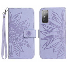 Case for compatible with Samsung Galaxy S20 FE With Card Slots Holder Short Strap Embossed Sunflower Flip Wallet Phone Case Luxury PU Leather