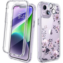 Diaclara kompatibilný s iPhone 14Case, robustná ochrana celého tela so vstavanou dotykovou obrazovkou a ochranou objektívu fotoaparátu (Camellia)