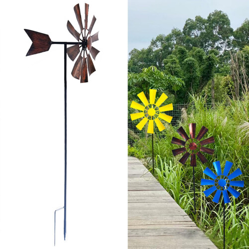 Moinho de vento decorativo de 71 cm (28 polegadas) com estaca de metal para jardim, quintal e pátio.