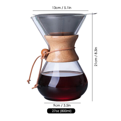 Καφετιέρα Pour Over 27oz γυάλινη καράφα με φίλτρο από ανοξείδωτο ατσάλι, 2