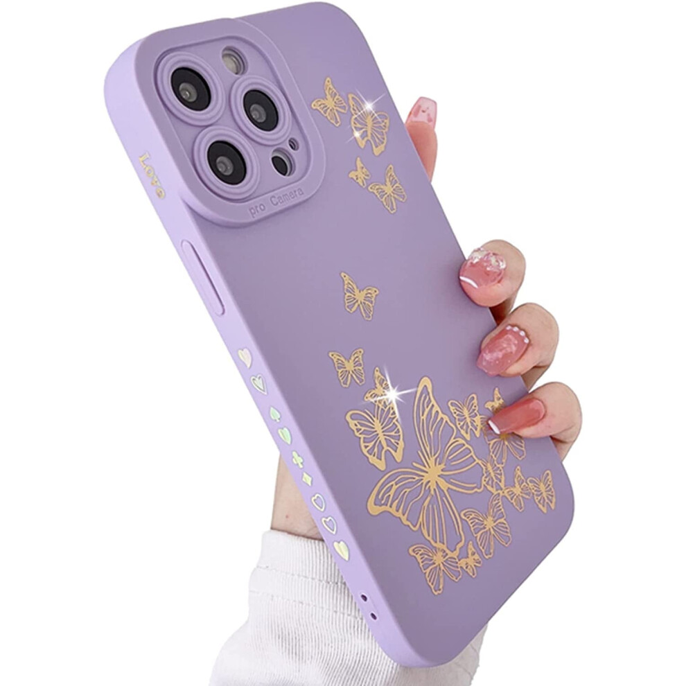Compatible With Iphone 12 Pro Max Case, Butterfly & Heart Pattern Soft Silicone Shockproof Full Protection Case For 6.7", Purple 9395123183718