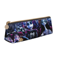 Geantă triunghiulară cu pixuri Nightmare Before Christmas - Husă din piele neagră cu fermoar pentru pixuri, markere, machiaj, monede -
