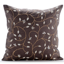 Funda de almohada con cremallera, diseño botánico de hojas con cuentas marrones, 35 x 35 cm, algodón y lino con estampado floral - Aroma a perla