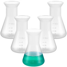 5 phíosa fleascán plaisteach Erlenmeyer le haghaidh turgnamh buidéil chónúla tomhais, béal beag leathan cónúil