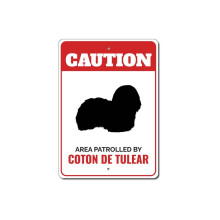 Plechová cedule s nápisem „Hlídkoval Coton de Tulear“ pro psí boudu, plemeno psa, velikost: 8x12 palců