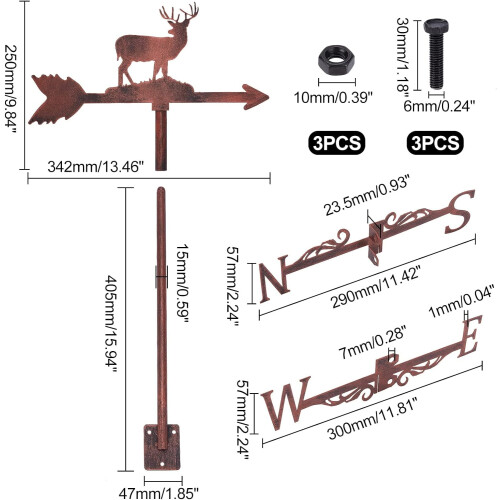 Δείκτης κατεύθυνσης ανέμου Deer Iron Weathervane για εξωτερικό κήπο Εργαλείο μέτρησης 1