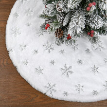 Gonna per albero di Natale Ayieyill, 122 cm, in pelliccia sintetica bianca, per decorazioni natalizie (fiocco di neve)