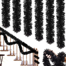 Zukuco 5 stuks kerstslinger van lametta, 9 meter lang, zwart metallic, boomdecoratie voor binnen- en buitenfeesten, geschikt voor kerstversiering.
