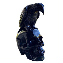 Scultura di corvo su scheletro, statua in resina di uccello nero in ossario per giardino, casa di campagna, decorazione di Halloween, statuetta di