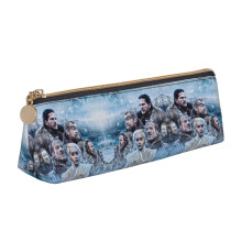 Game of Thrones Triangle Pen Pouch, Black Leather Pencil Case with Zipper, Compatible with Fountain Pens, Markers, Makeups, Coins - White