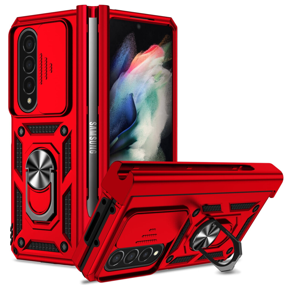 Samsung Galaxy Z Fold 4 Case - Hinge Protection, Pen & Ring Holder, Camera Lens Protector, Drop-Proof Hybrid Rugged Case (Black) Black 9395123306292