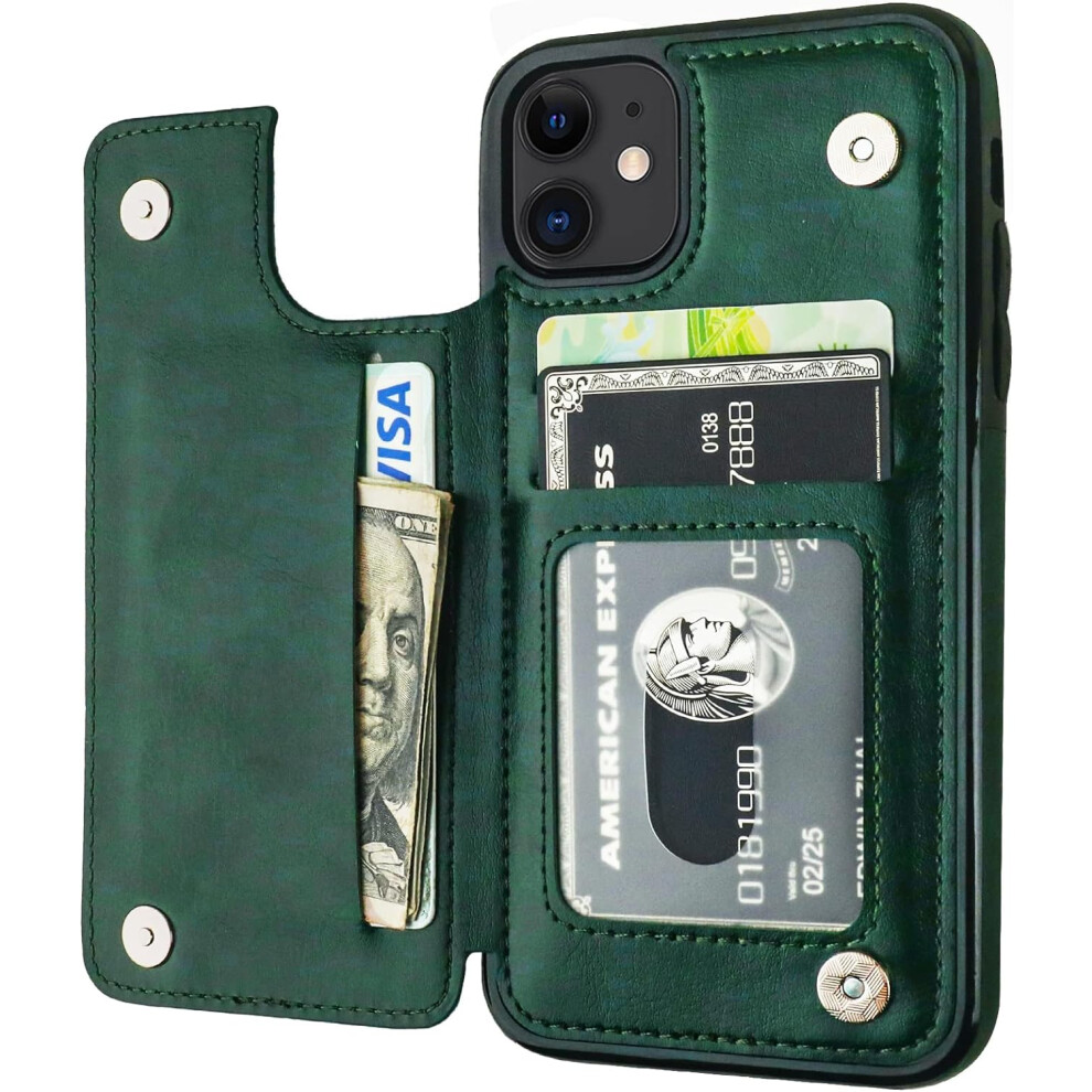Compatible With Iphone 11 Wallet Case, Pu Leather Kickstand With Card Slots, Double Magnetic Clasp, Shockproof Cover For 6.1 Inch (Green) Green 9395123306315