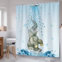 Waterdicht douchegordijn van 71x71 inch met een schattige olifant die onder water speelt.