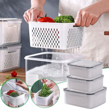 Lmueinov3Pack Contenitori per frutta e verdura con coperchi e scolapasta, contenitore 3 in 1 per alimenti freschi e scolapasta per frigorifero