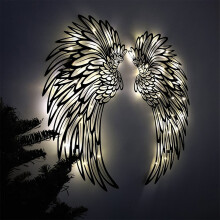 1 Paar Engelsflügel-Wanddeko aus Metall mit LED-Beleuchtung, 3D-Skulptur, geeignet für Schlafzimmer, Wohnzimmer und Büro