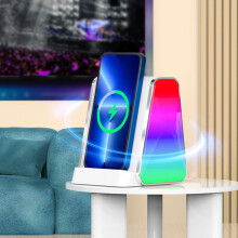 Bezdrátové nabíjení 2 v 1 s Bluetooth reproduktorem Rychlé nabíjení 15 W Barevná světla Barevné osvětlení Bezdrátový zvuk Bluetooth 5.3