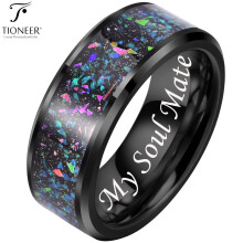 Černý wolframový prsten s IP intarzií, řada Galaxy, 8 mm, snubní prsten s opálovou intarzií v různých stylech pro muže a ženy s