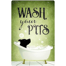 Blechschild fürs Badezimmer, Poster mit schwarzem Hund in der Badewanne, Wanddekoration für Café-Badezimmer, Größe: 8 x 12 Zoll