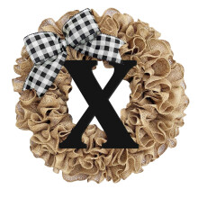 XIUH Huisdecoratie Krans Unieke Achternaam Jaar Rond Voordeur Krans met Strik Welkomstbord Slinger Creatieve26Letter Boerderij Krans (X)