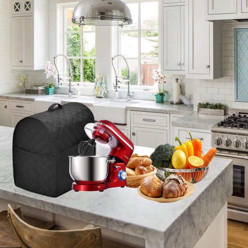 Capa protetora contra poeira compatível com batedeira KitchenAid, com alça superior e bolsos para acessórios, preta. 1
