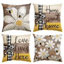 Sm: )e Love Lives Here Sweet Home Daisy Bee Fodere per cuscini per l'estate Set di 4, 18x18 pollici Stile legno