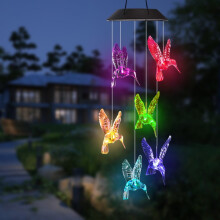 Donemore LED-aurinkokäyttöinen läpinäkyvä kolibri-tuulikello, liikuteltava roikkuva tuulikello kodin puutarhan koristeluun, valon väriä