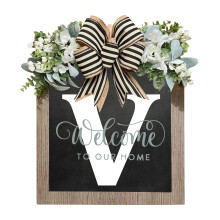 ¡Liquidación de XIUH! Corona de apellido estilo granja de 66 cm con lazo, decoración de primavera para puerta principal, colgador exterior (V) -