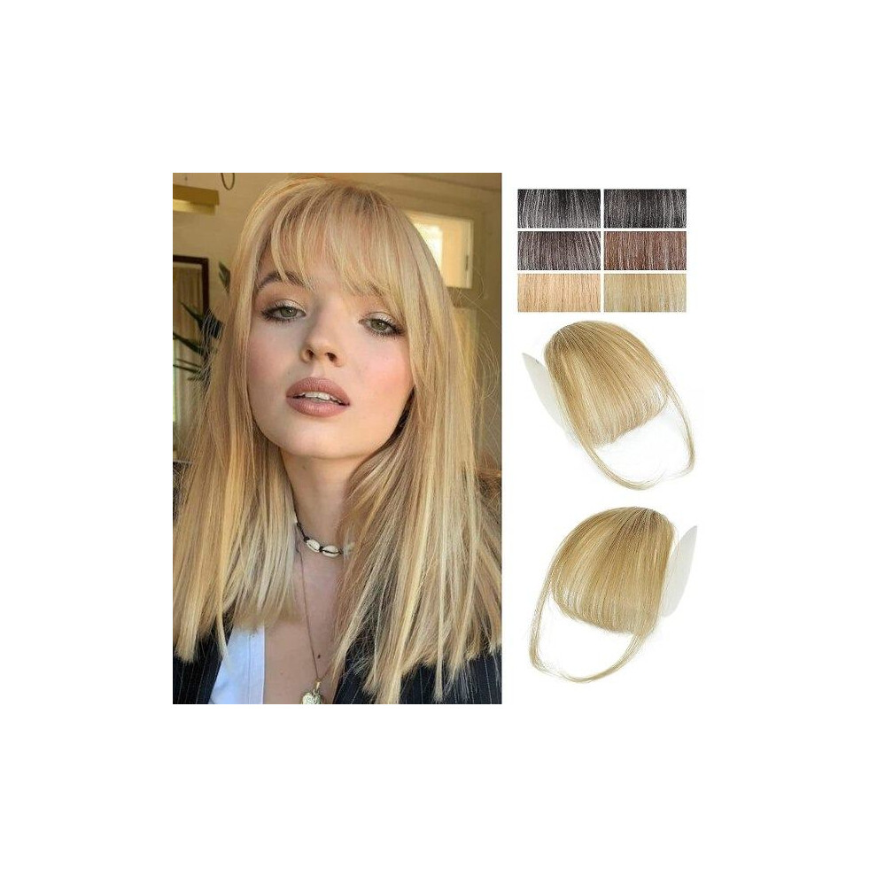 Bangs Hair Clip In 100% Human Hair Extensions, Wispy French Bangs Fringe with Temples Pieces, Clip On Air Bangs Curved F SQBB