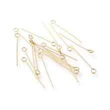 500 Stück Ösenstifte aus Edelstahl 304, echt 18 Karat vergoldet, 25 x 3 mm, Loch: 1,8 mm, Stift: 0,7 mm
