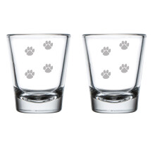 Set of 2 Shot Glasses 1.75oz Shot Glass Paw Prints Walking